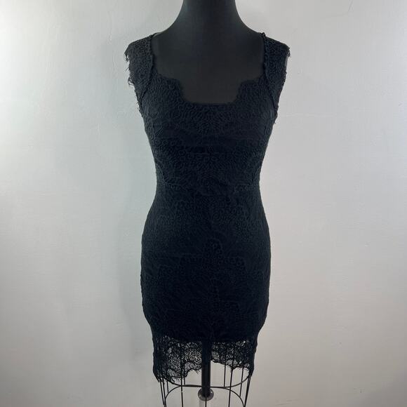 Intimately FREE PEOPLE Black Sheath Dress Cotton Floral Lace Square X-Small NEW - Picture 3 of 12